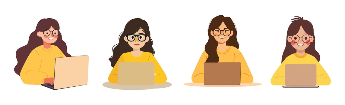woman with glasses working with laptop vector