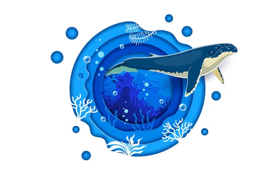 Sperm whale at paper cut underwater landscape vector