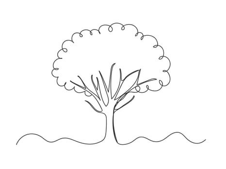 Continuous one line drawing of tree on white background. vector
