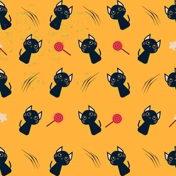 A pattern with black cats and lollipops vector