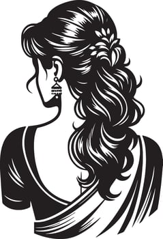 Stylized Black and White Indian Woman Portrait, Minimalist Line Art with Simple Design vector