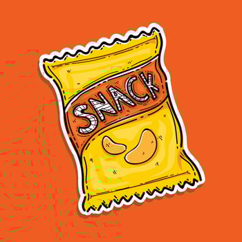 yellow orange potato chip snack bag sticker style illustration design isolated in an orange background vector
