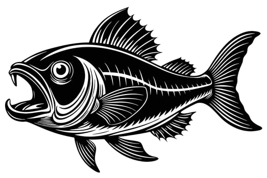 A fish with its mouth open in a black and white drawing vector