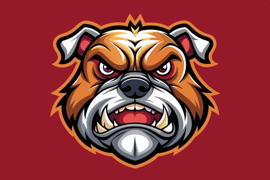 An angry bulldog mascot head on a red background vector
