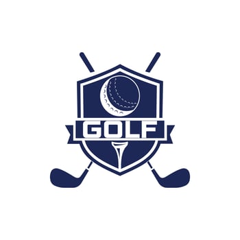 golf sport with shield, ball and golf stick vector