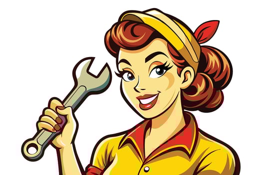 A woman holding a wrench in her hand vector