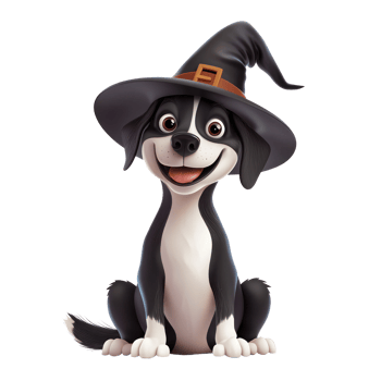 cartoon dog wearing a witch hat png