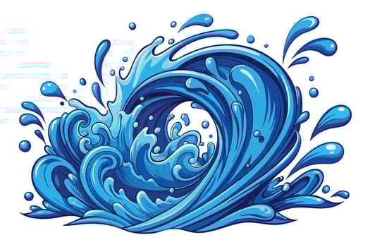 A blue wave with water drops and bubbles vector