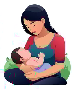 Young mother holding her sleeping baby in her arms vector