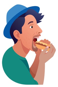 Young man is enjoying eating a hot dog vector