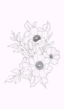 Ink Anemone Drawing. Floral Line Art. Anemone Line Art Bouquet. Line Art Bouquet. Fine Line Anemone illustration. Hand Drawn flowers. Botanical Coloring. Wedding invitation flowers vector