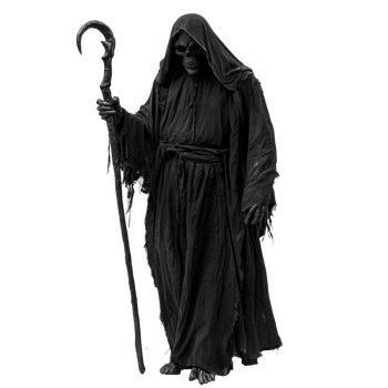 a grim reaper with a scythe on a transparent background png