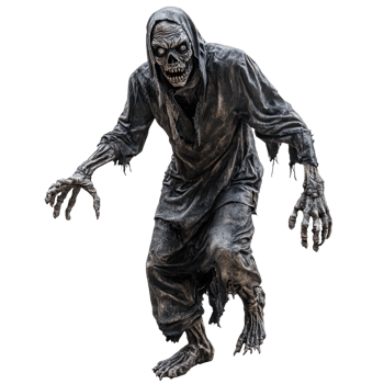 a scary skeleton in a hooded robe png
