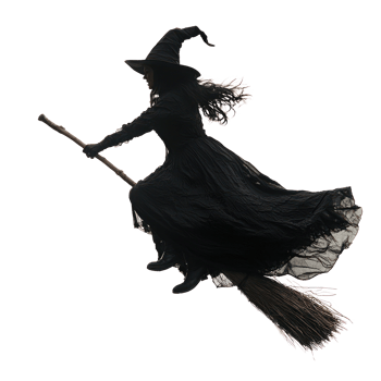 a silhouette of a witch flying on a broom png
