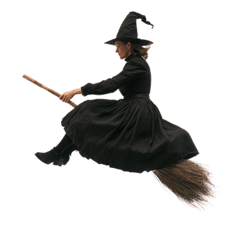a woman in a black dress flying on a broom png
