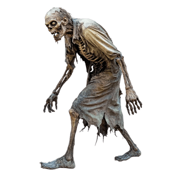 a walking skeleton with a long beard and a long shirt png