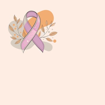 A pink ribbon with leaves and flowers on it vector