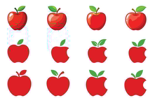 Apple fruit Bundle. Apples split in half Silhouette healthy fruit Apple fruit on the background. vector