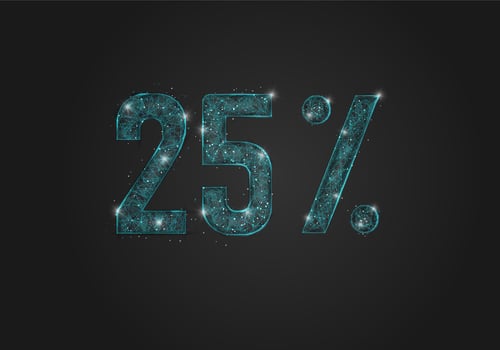 Abstract isolated blue 25 percent sale concept. Polygonal illustration looks like stars in the blask night sky in spase or flying glass shards. Digital design for website, web, internet. vector