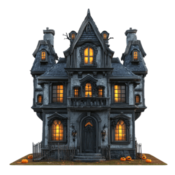 halloween house with pumpkins and lights png