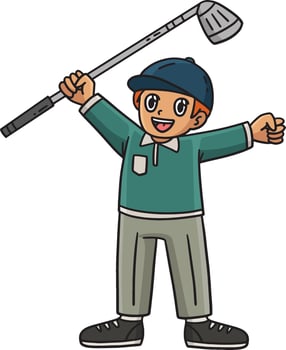 Golf Golfer Raising Hands Cartoon Colored Clipart vector