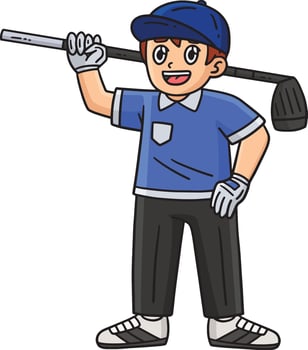 Golf Golfer with Club Cartoon Colored Clipart vector