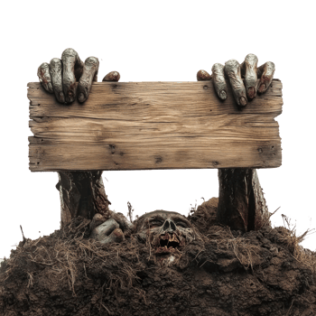 zombie holding a wooden sign in the ground png