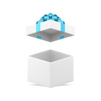White open gift box with premium golden bow ribbon for holiday celebrate 3d icon realistic vector