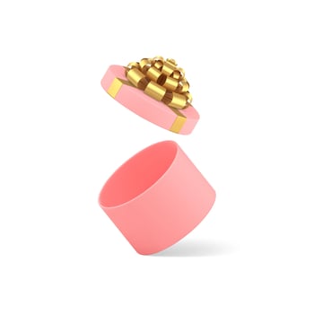 Pink open circle gift box empty pack with luxury golden bow ribbon 3d icon realistic vector