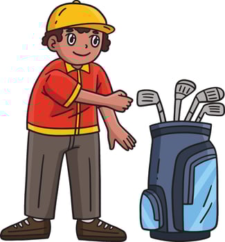 Golf Golfer Choosing Club Cartoon Colored Clipart vector