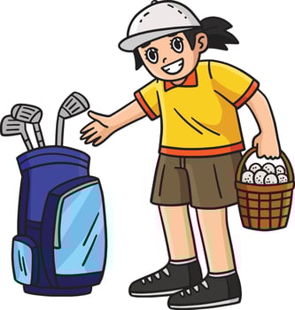 Golf Female Caddie Bag Basket of Balls Clipart vector