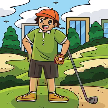 Golf Golfer Leaning on a Club Colored Cartoon vector