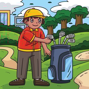 Golf Golfer Choosing Club Colored Cartoon vector