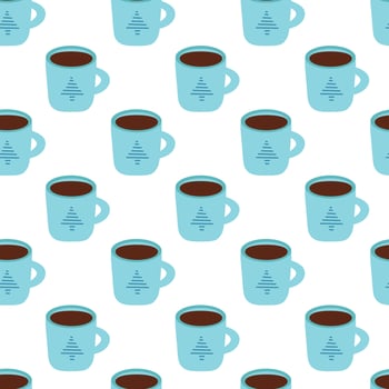 Seamless pattern. Winter cup with christmas tree design. Cozy background. flat illustration. vector