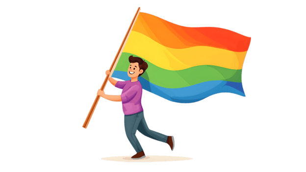 A man holding a rainbow flag png
