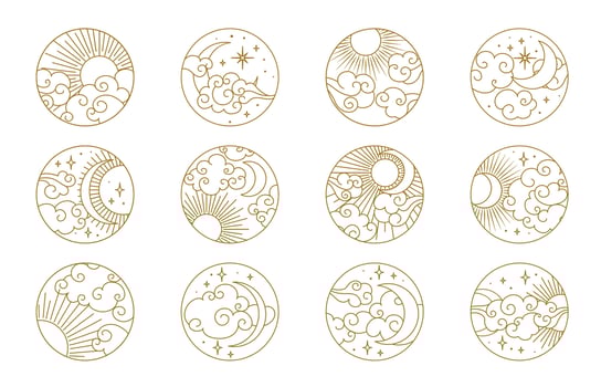 Chinese moon, cloud, sun, oriental asian art vector
