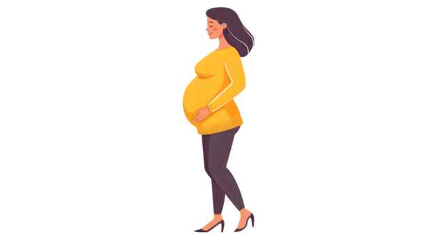 Pregnant woman in yellow shirt and black pants png
