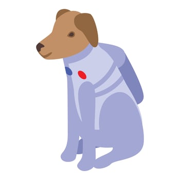 Space dog wearing astronaut suit sitting down looking left vector