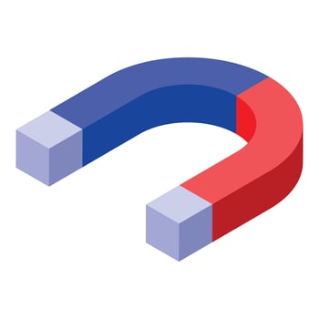 Red and blue horseshoe magnet floating on white background vector