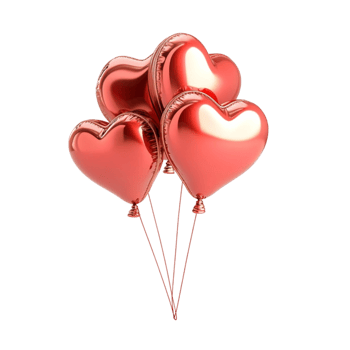 Set of Four Red Foil Balloons with Gold Hearts png