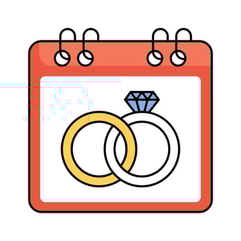 A calendar with wedding rings marking the special date vector
