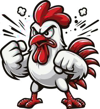 A cartoon chicken with a fist up and angry expression vector