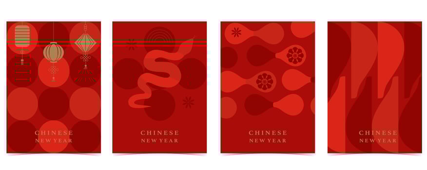 Happy Chinese New Year on red background with geometric and snake vector