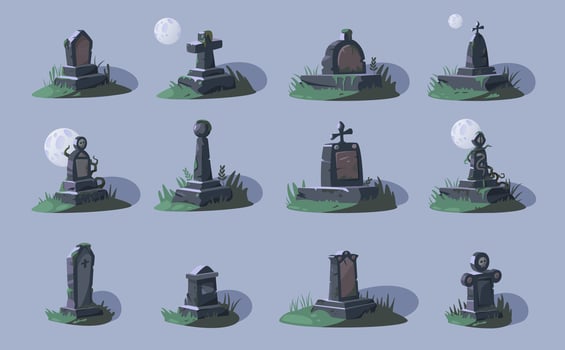 Empty tombstones. Cartoon grave stone with cross RIP inscription, cemetery headstone with empty space for text. funeral memorial isolated set vector