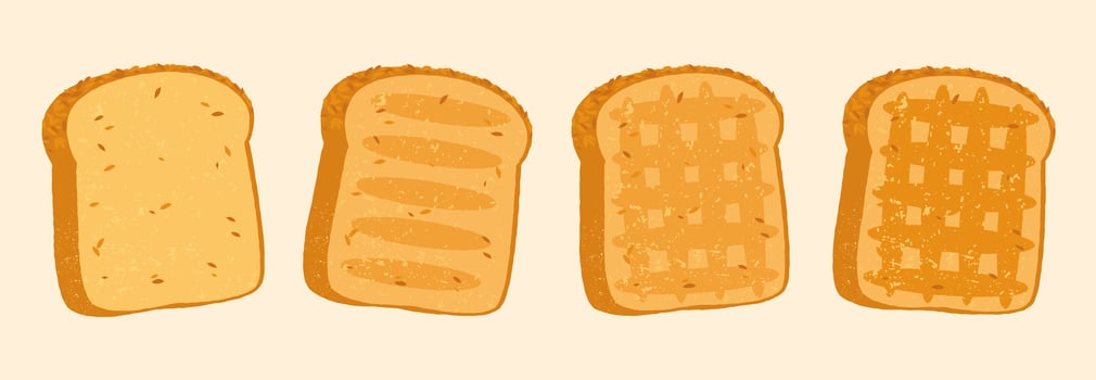 Toast sliced bread. Crusty brown whole and pieces of wholemeal toasts, delicious baked snack breakfast meal, soft yummy food. isolated set vector
