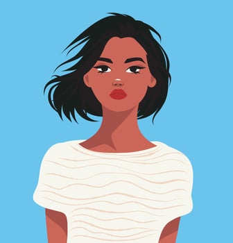 Portrait of a beautiful girl on a gentle background. Avatar girl. Hairstyle. Icon. Feminism. flat illustration of freedom struggle, protest and women's rights protection concept for website vector