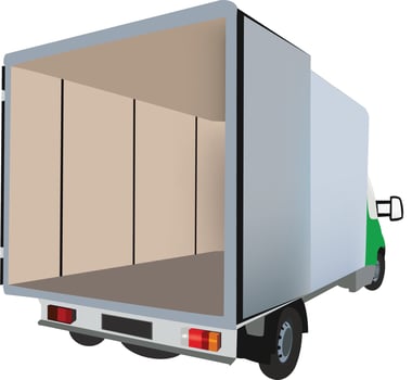 Delivery van with open doors parked on white background vector