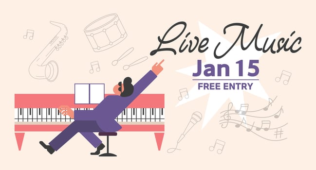 Music festival. Poster design for jazz concert. Musician and instruments. Template for poster, banner, flyer, invitation, postcard. Illustration vector