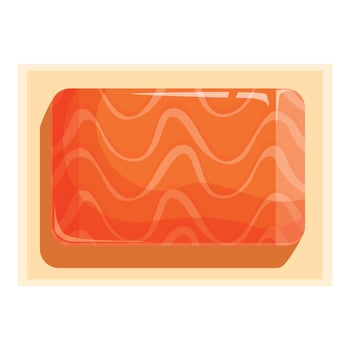 Fresh salmon fillet lying on cardboard tray in supermarket showcase vector