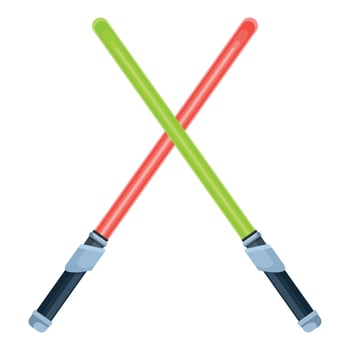 Two crossed realistic light swords with green and red blades vector